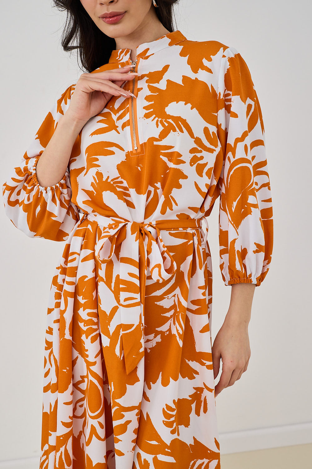Puff Sleeve Zipper Dress