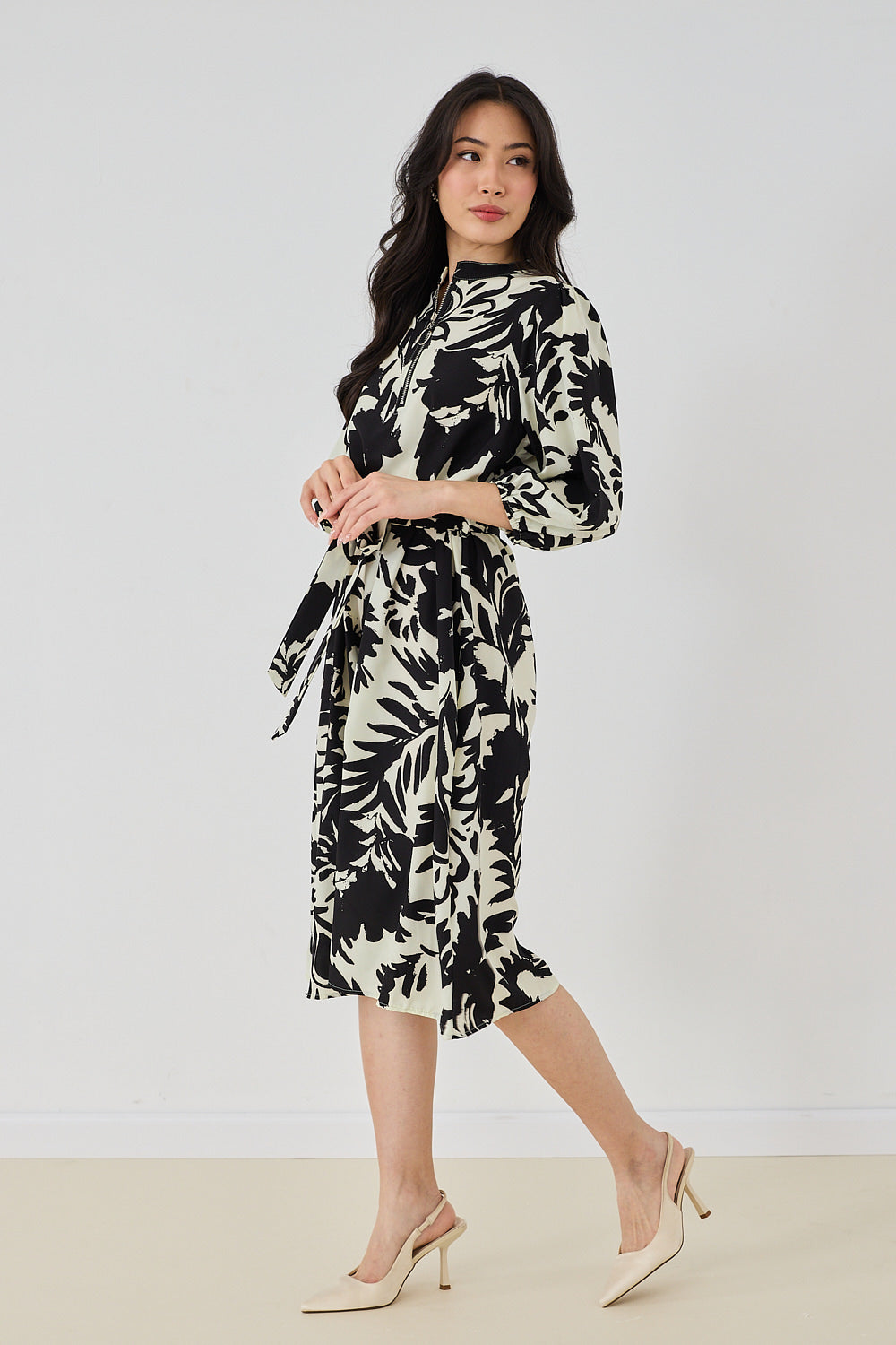 Puff Sleeve Zipper Dress