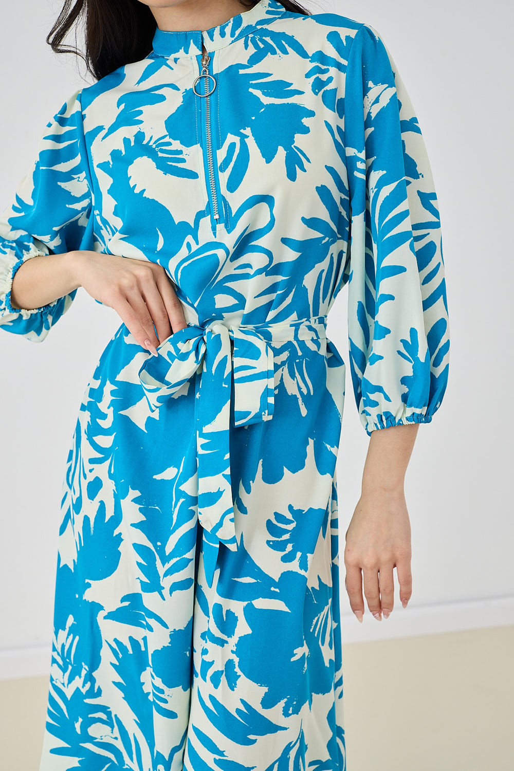 Puff Sleeve Zipper Dress