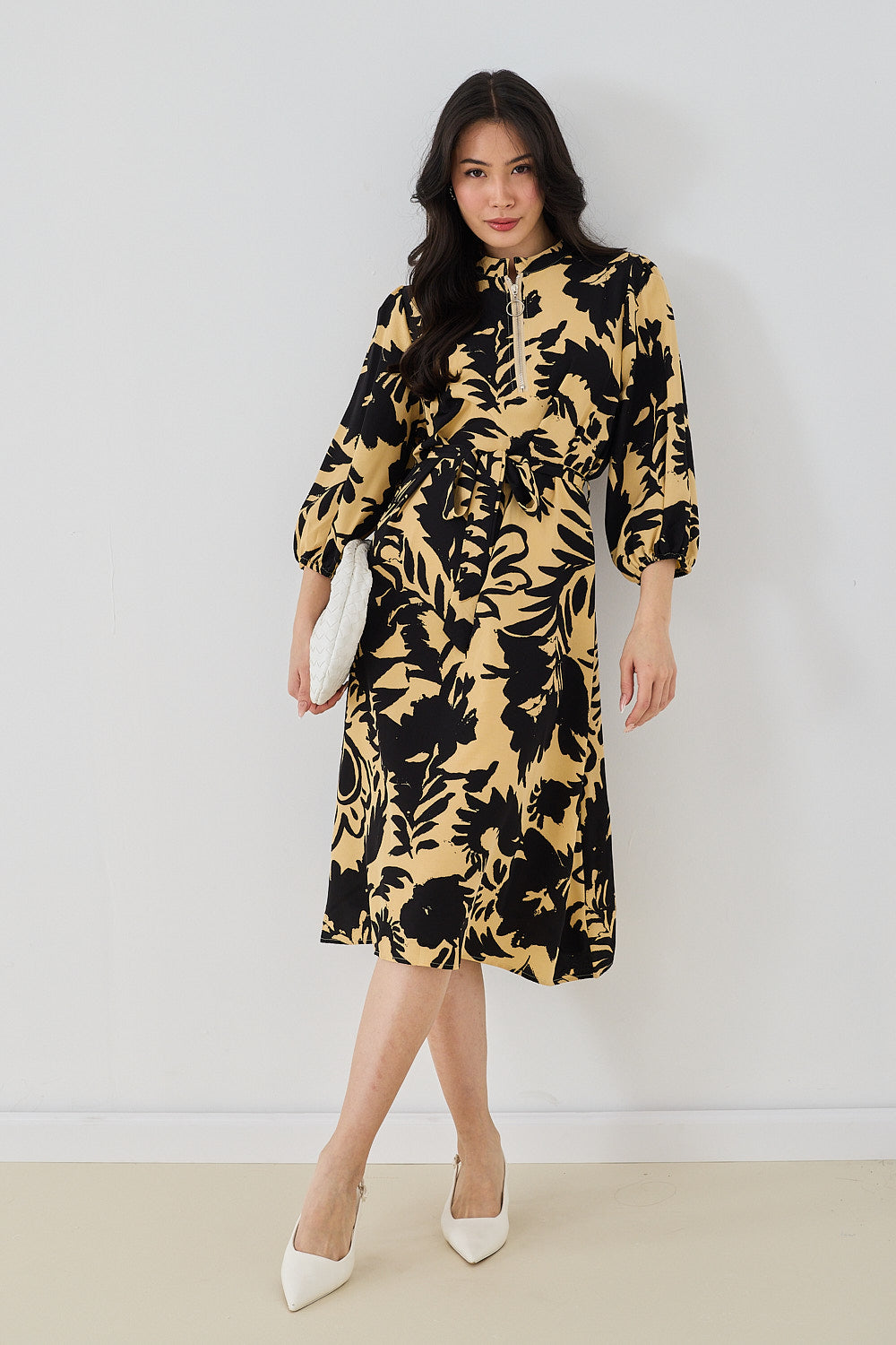 Puff Sleeve Zipper Dress