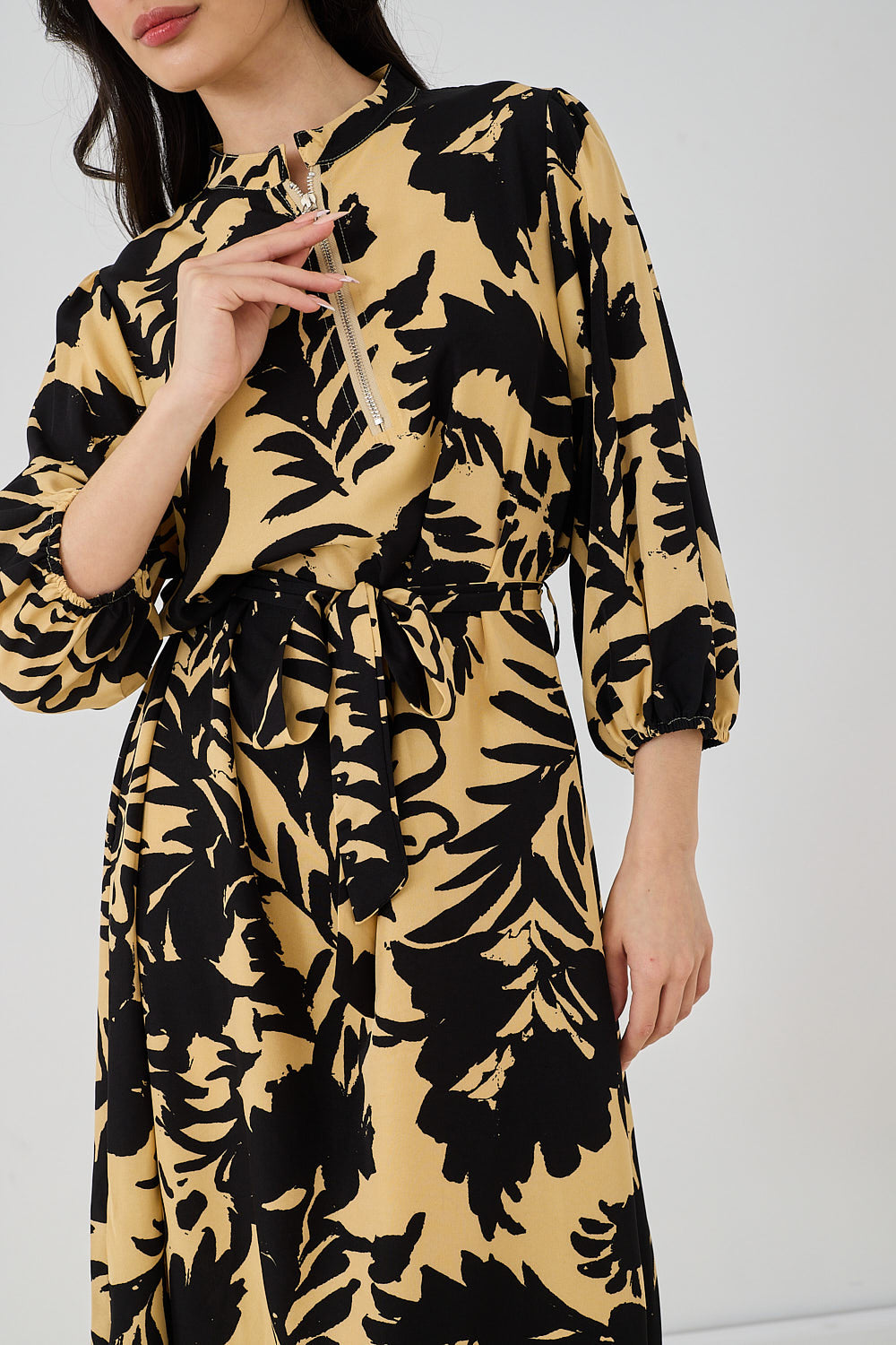 Puff Sleeve Zipper Dress