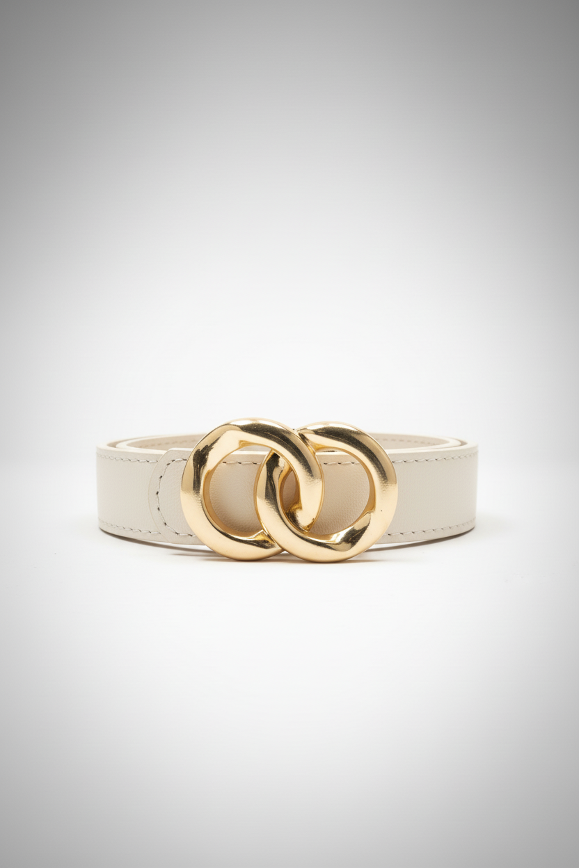 חגורה לבנה עם אבזם זהב