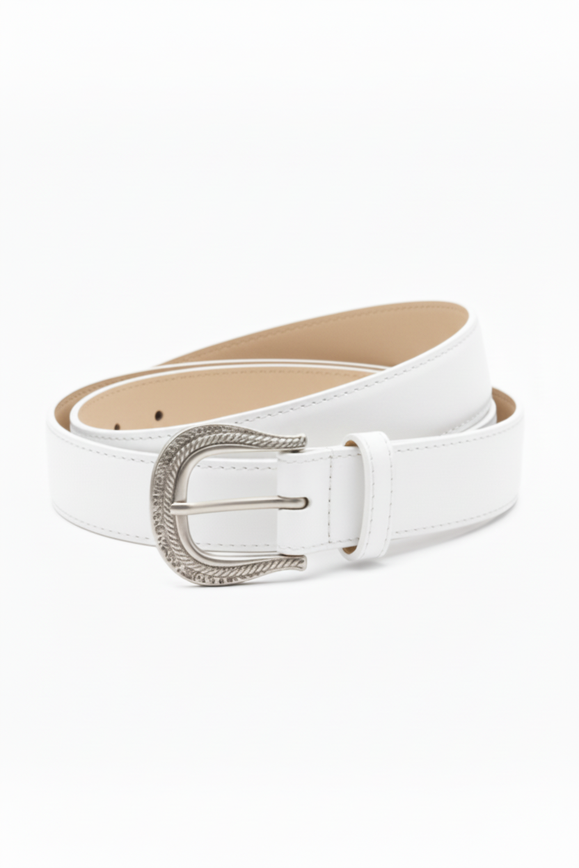 חגורה לבנה עם בטנה בז'