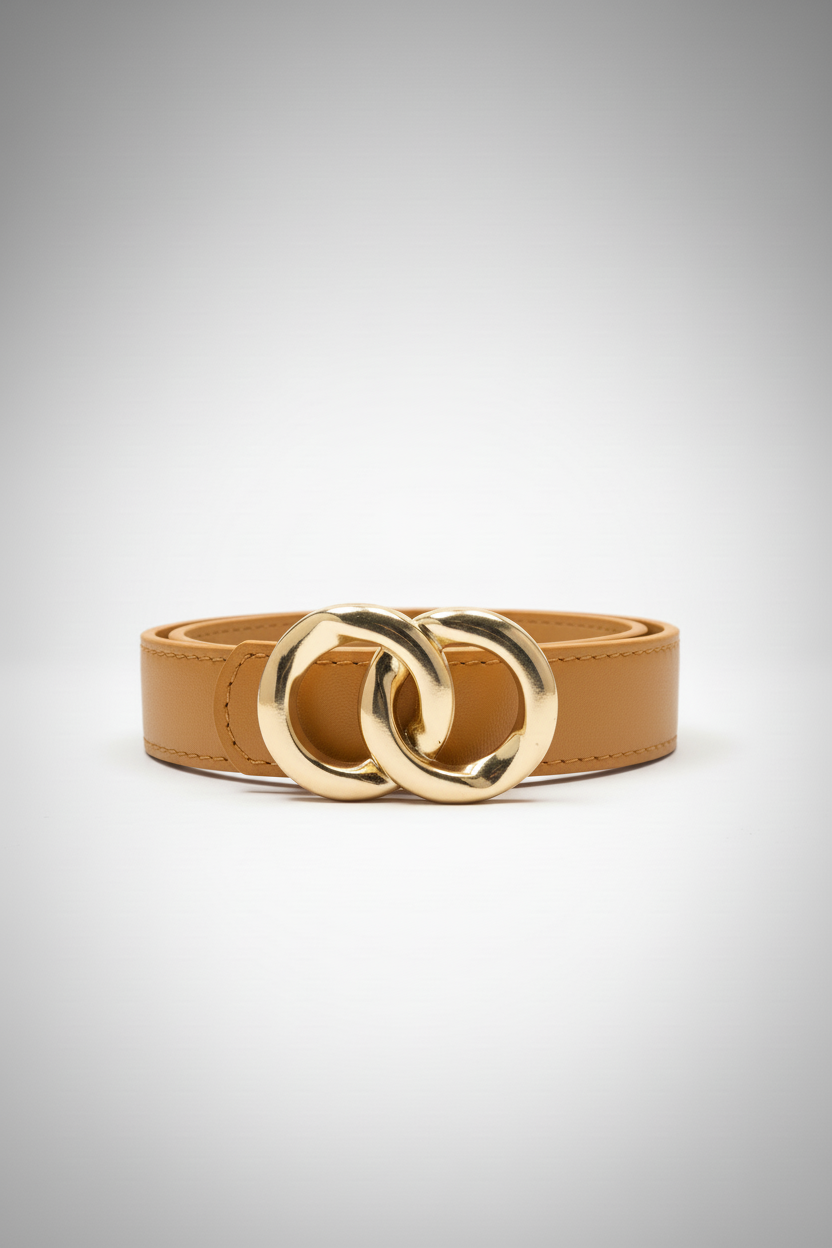 חגורה קאמל עם אבזם זהב