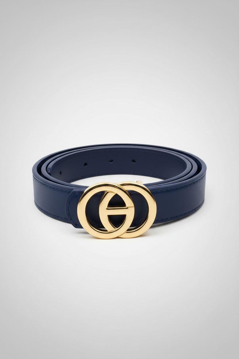 חגורה כחולה עם אבזם זהב