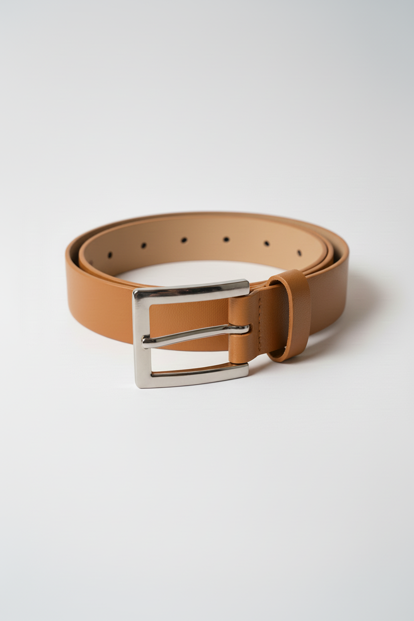 חגורה חומה עם בטנה בז'