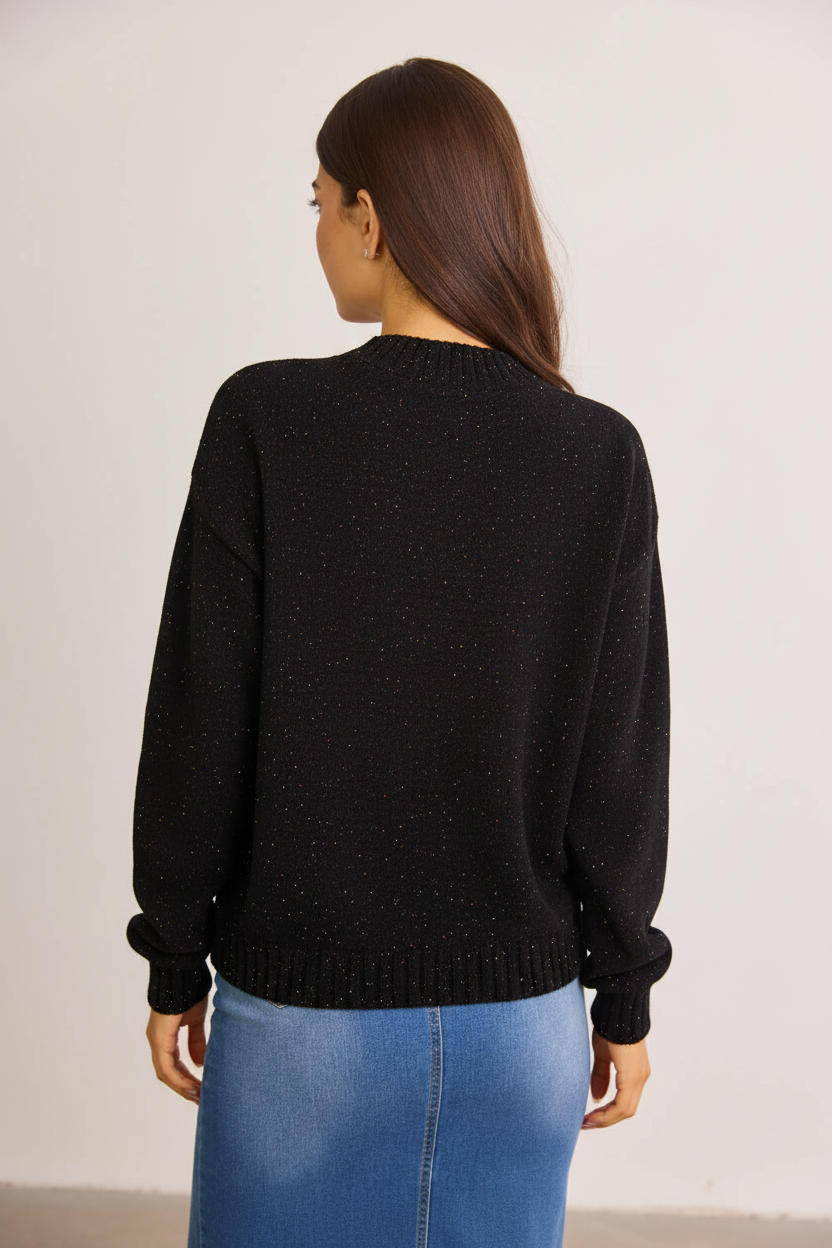 סריג שחור עם גב חלק - גב