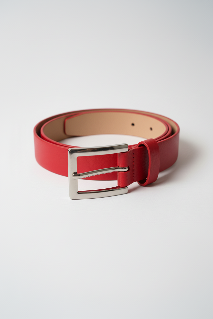 חגורה אדומה עם בטנה בז'