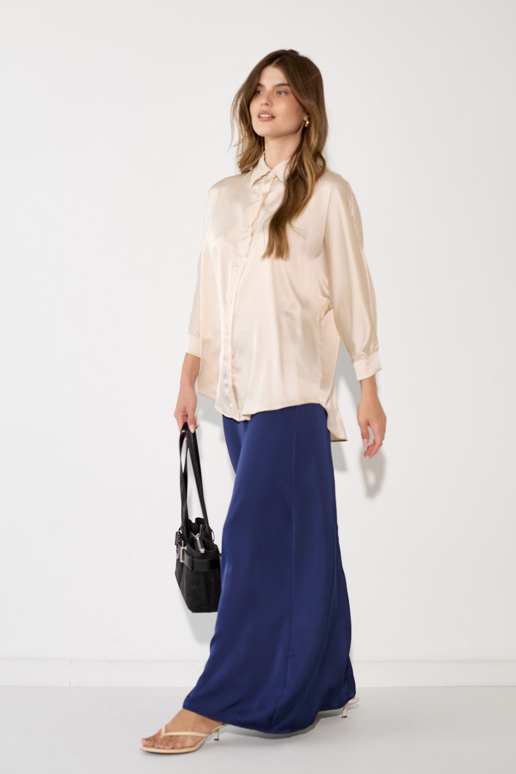 Zippered satin maxi skirt
