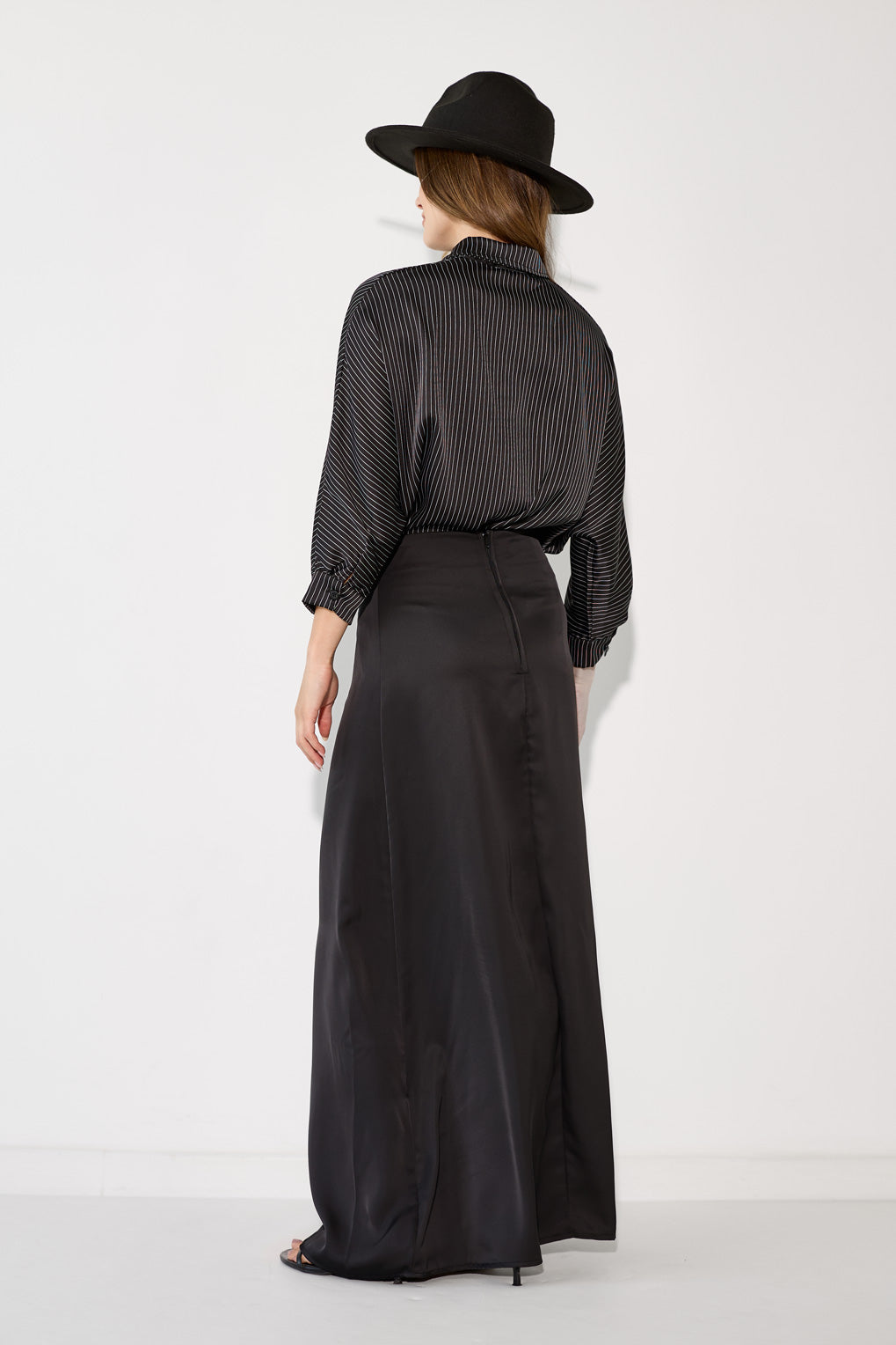 Zippered satin maxi skirt