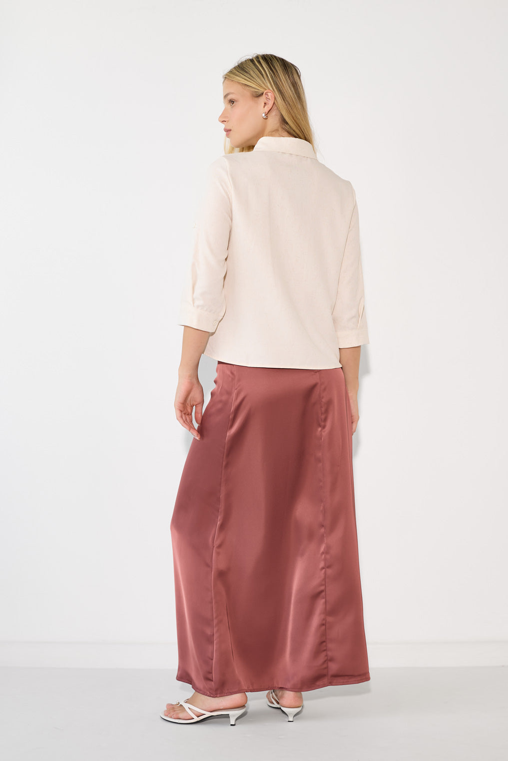 Zippered satin maxi skirt