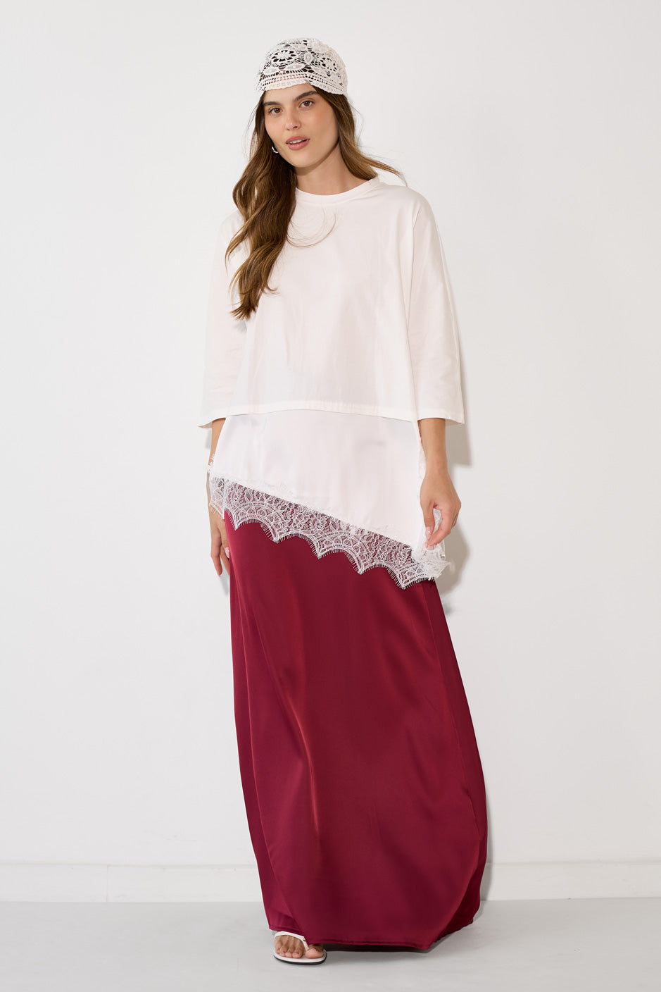 Zippered satin maxi skirt