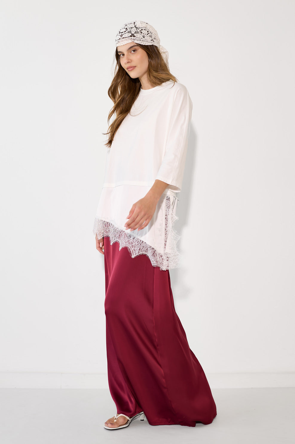 Zippered satin maxi skirt