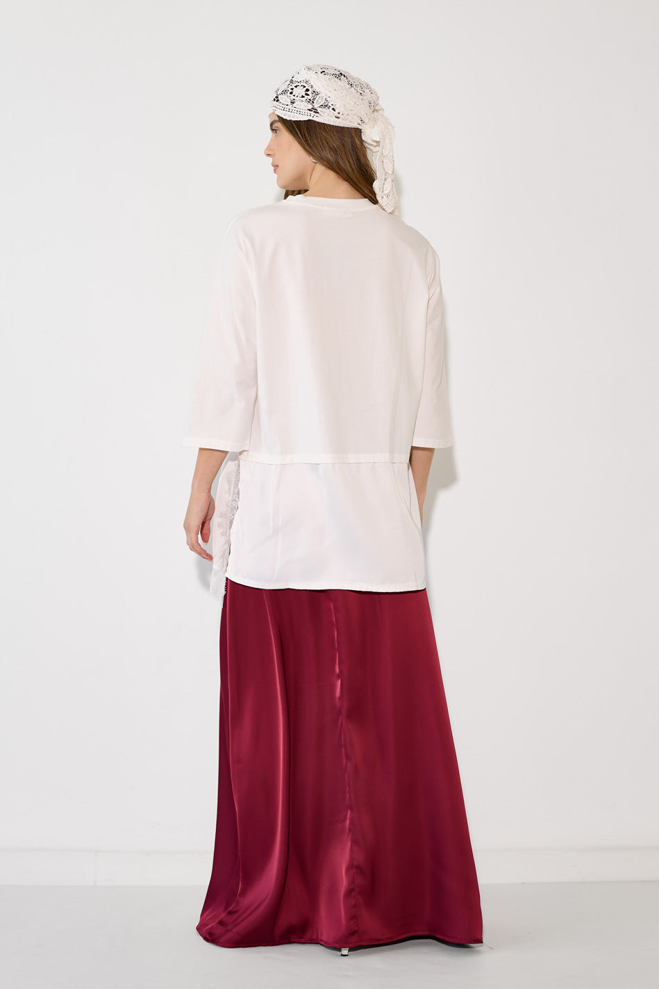 Zippered satin maxi skirt