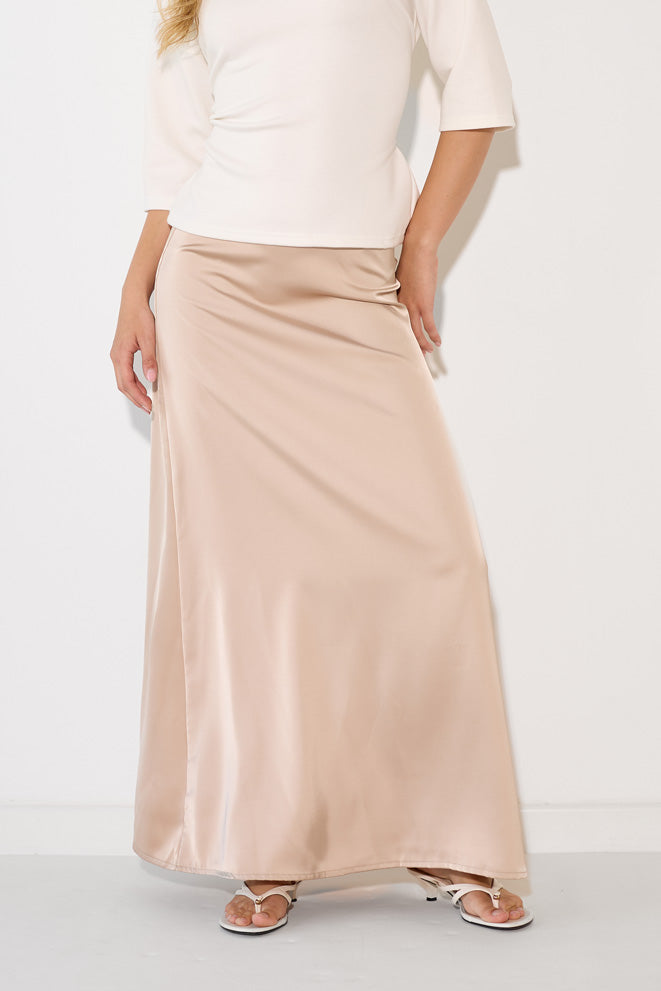 Zippered satin maxi skirt