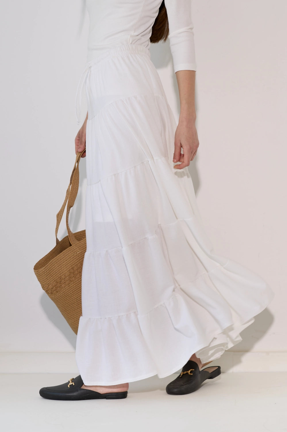 Linen Look Tiered Skirt