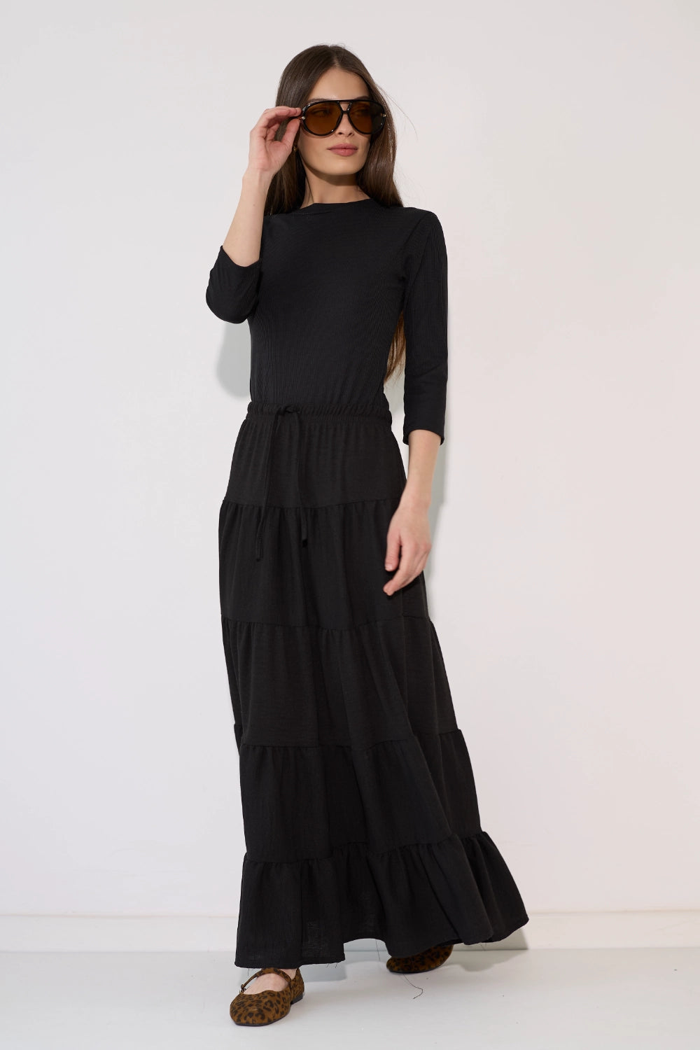 Linen Look Tiered Skirt