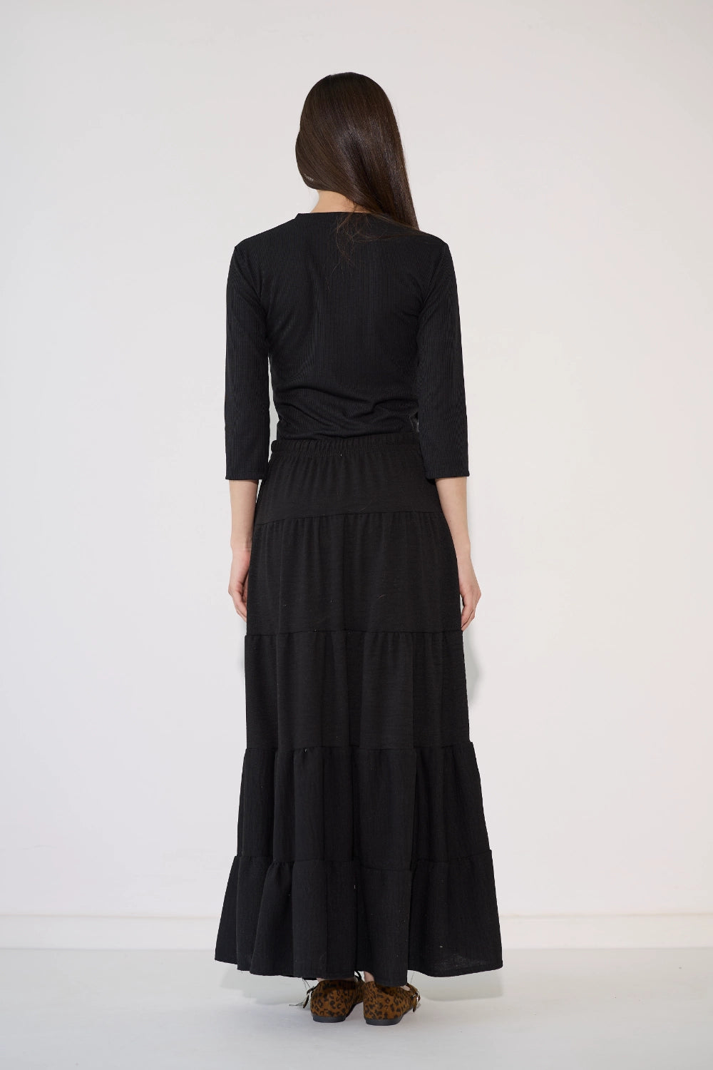 Linen Look Tiered Skirt