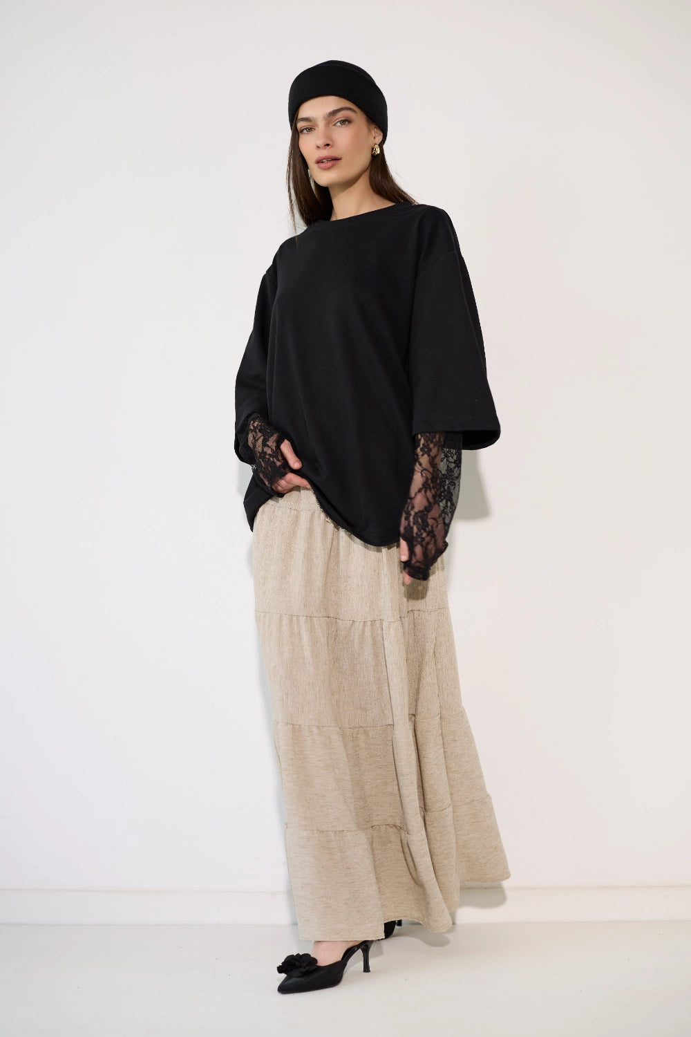 Linen Look Tiered Skirt