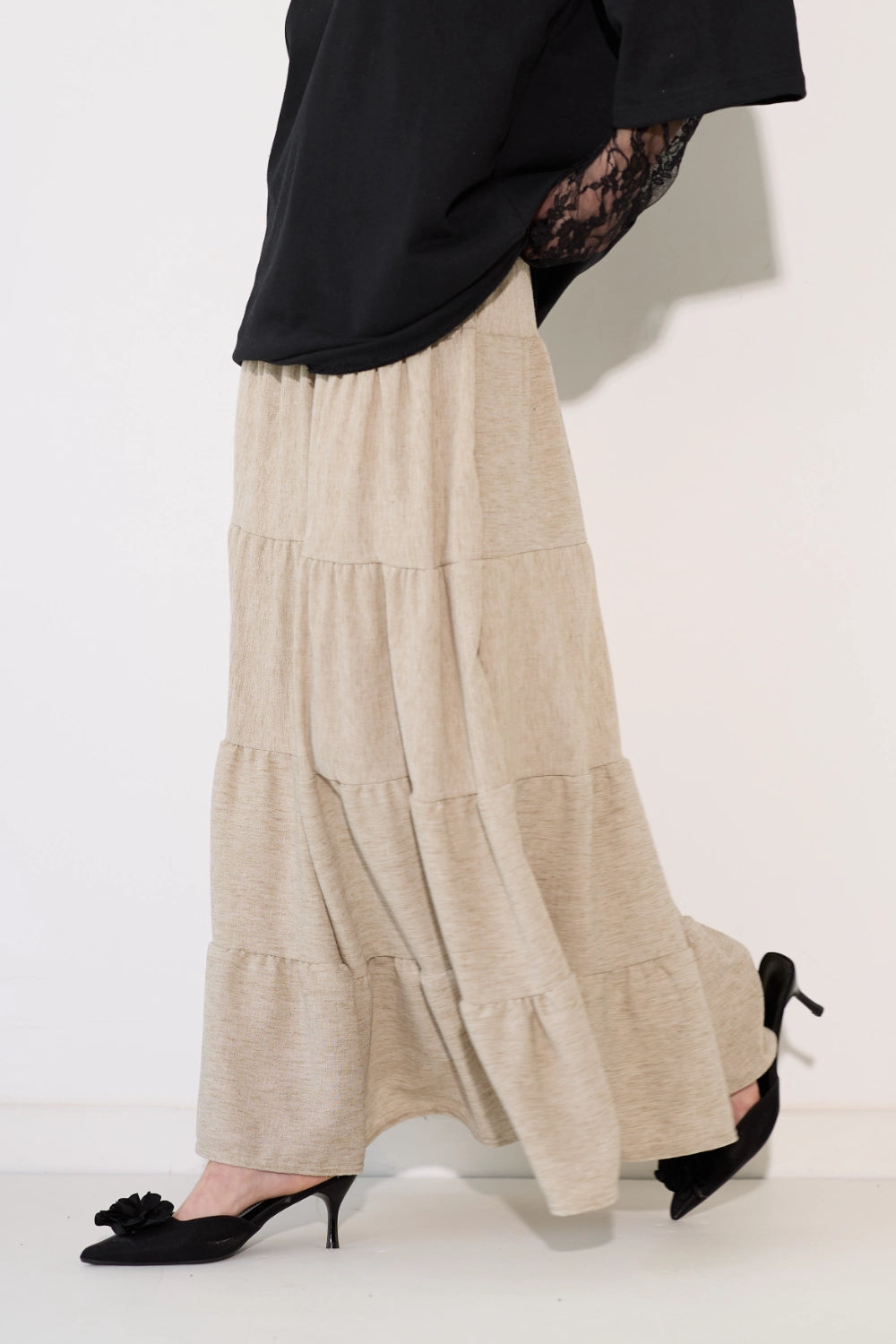 Linen Look Tiered Skirt