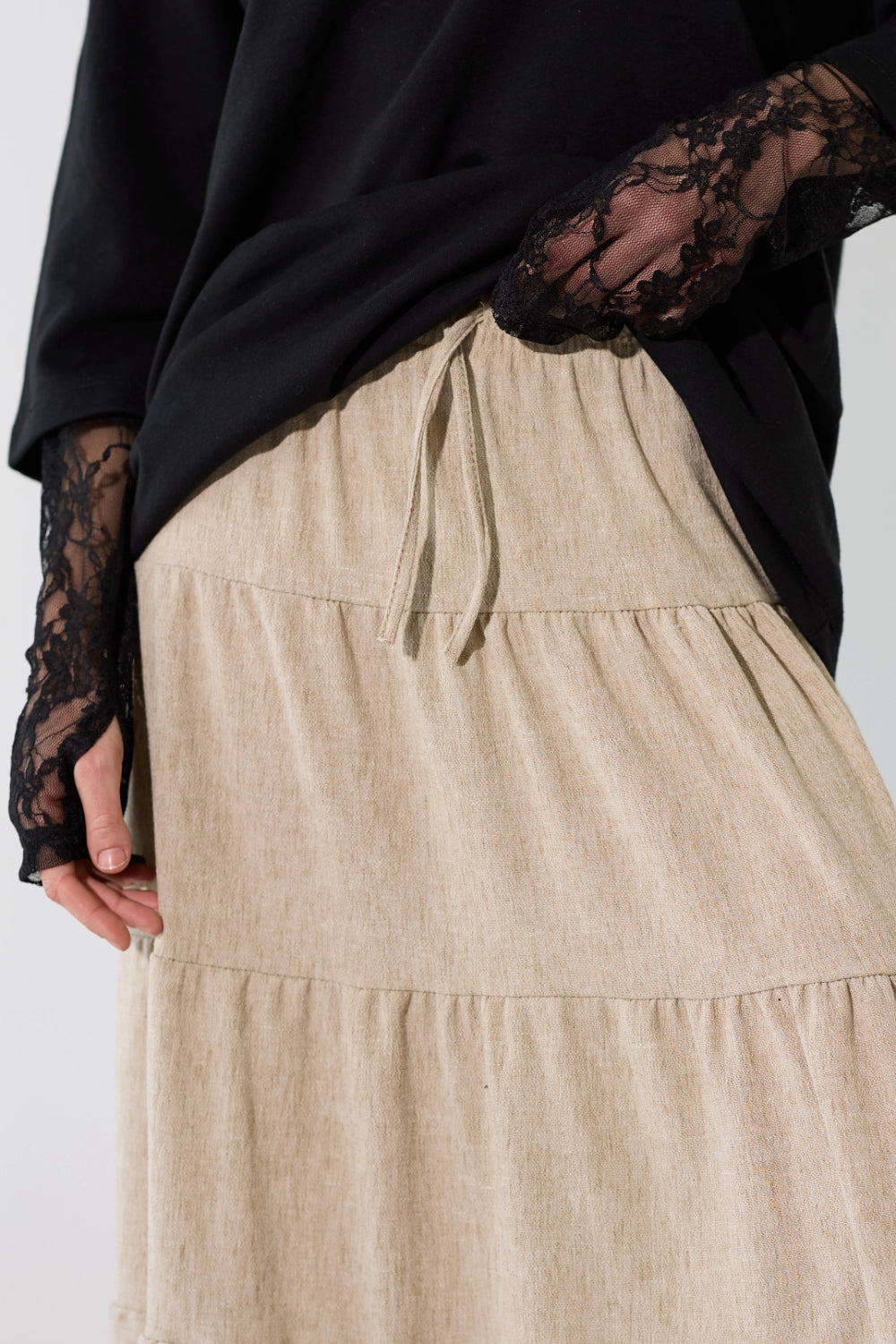Linen Look Tiered Skirt