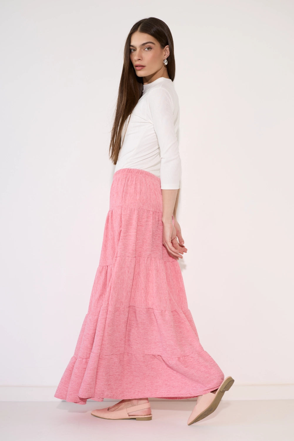 Linen Look Tiered Skirt