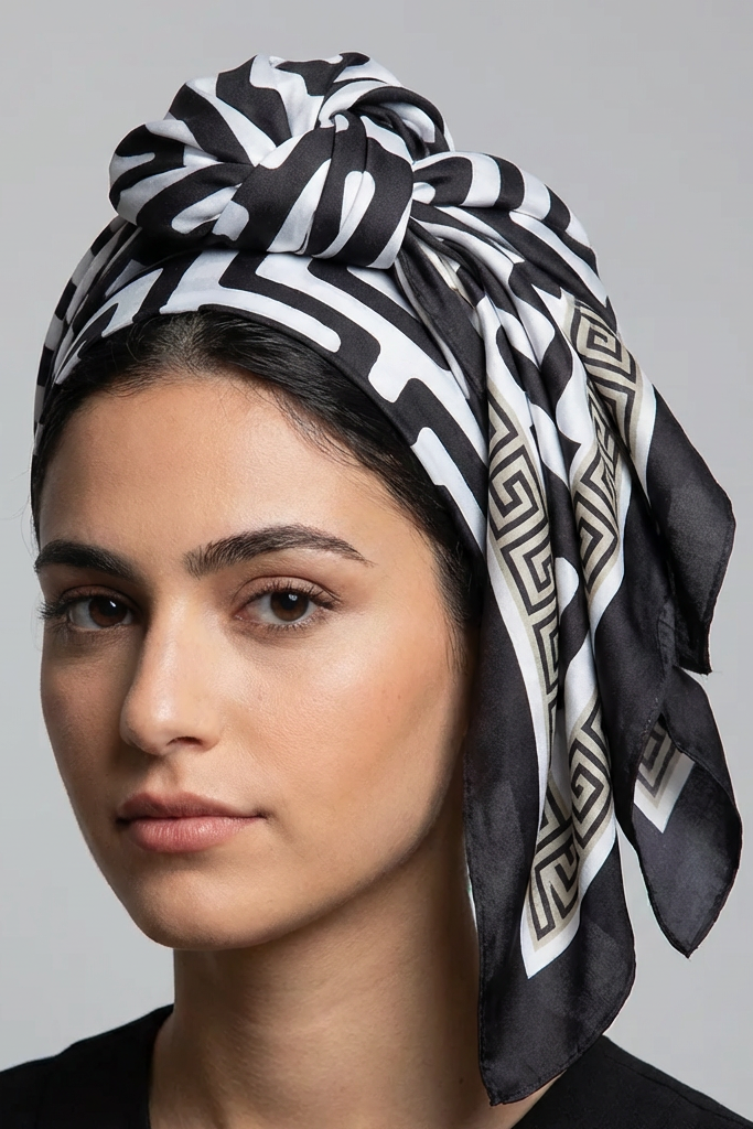 מטפחת משי קלרה מרובעת הדפס מבוך