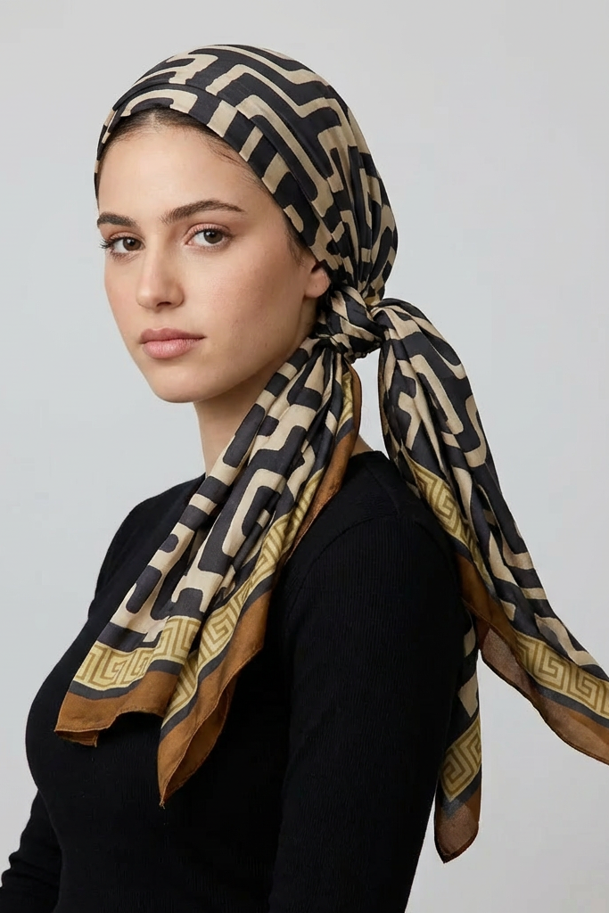 מטפחת משי קלרה מרובעת הדפס מבוך