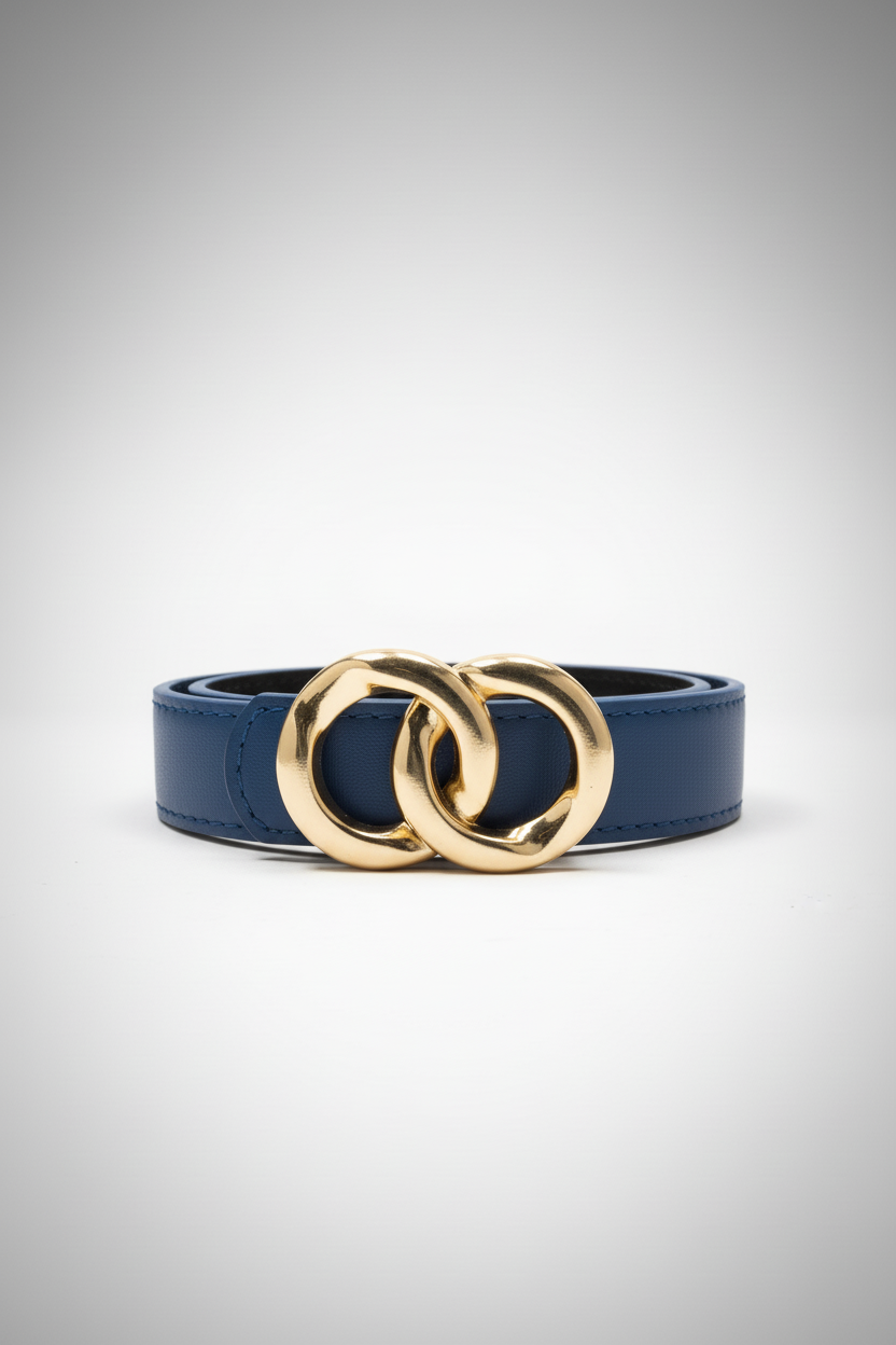 חגורה כחולה עם אבזם זהב