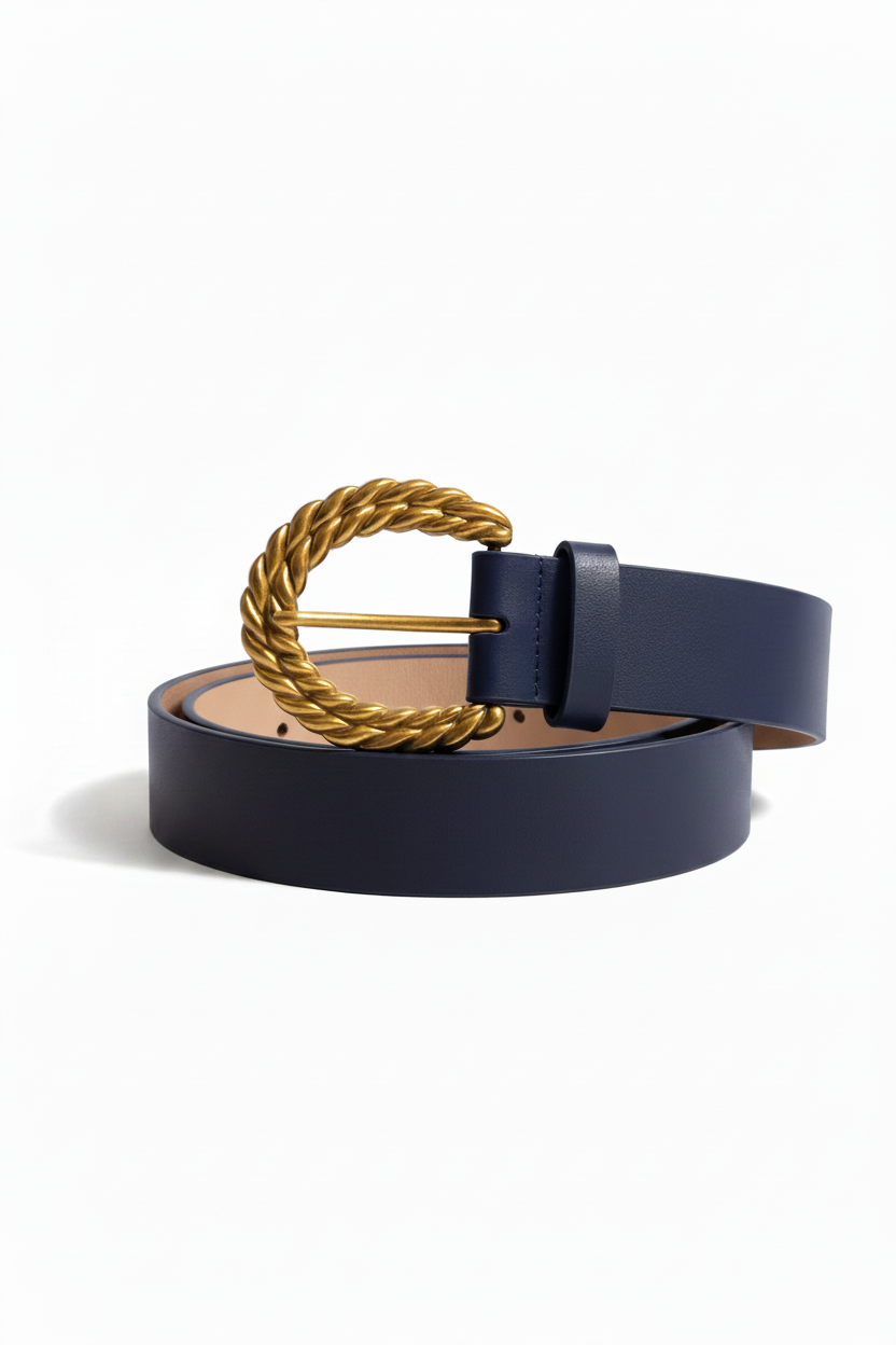 חגורה כחולה עם בטנה בז'