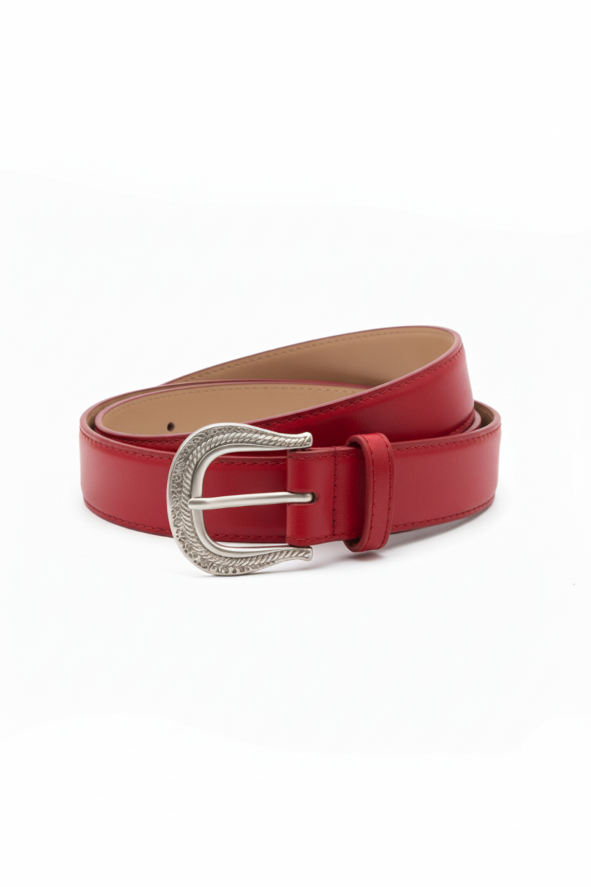 חגורה אדומה עם בטנה בז'