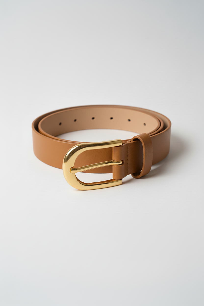 חגורה חומה עם בטנה בז'