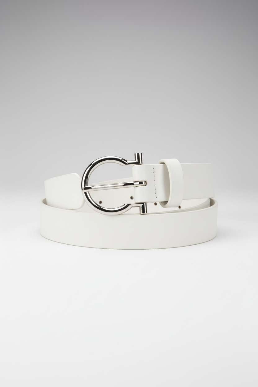 חגורה לבנה עם אבזם כסף