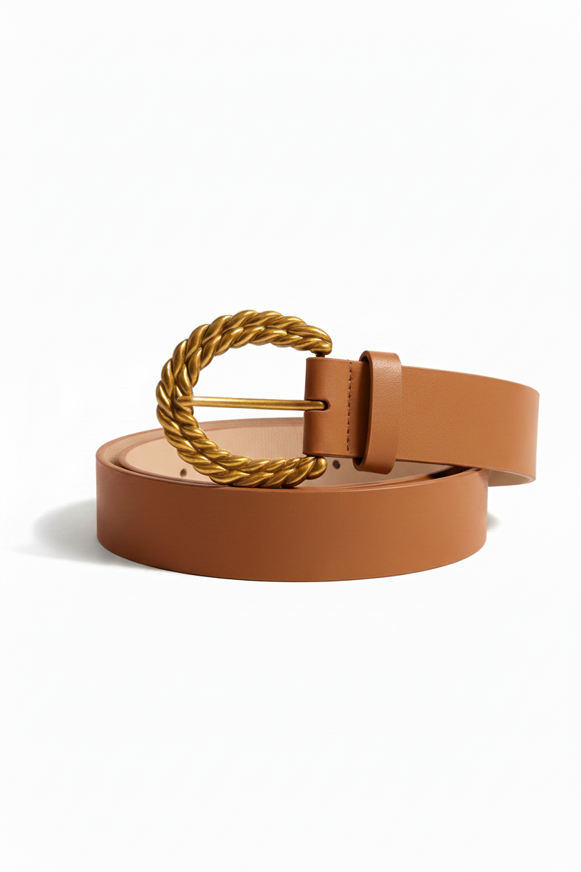 חגורה חומה עם בטנה בז'