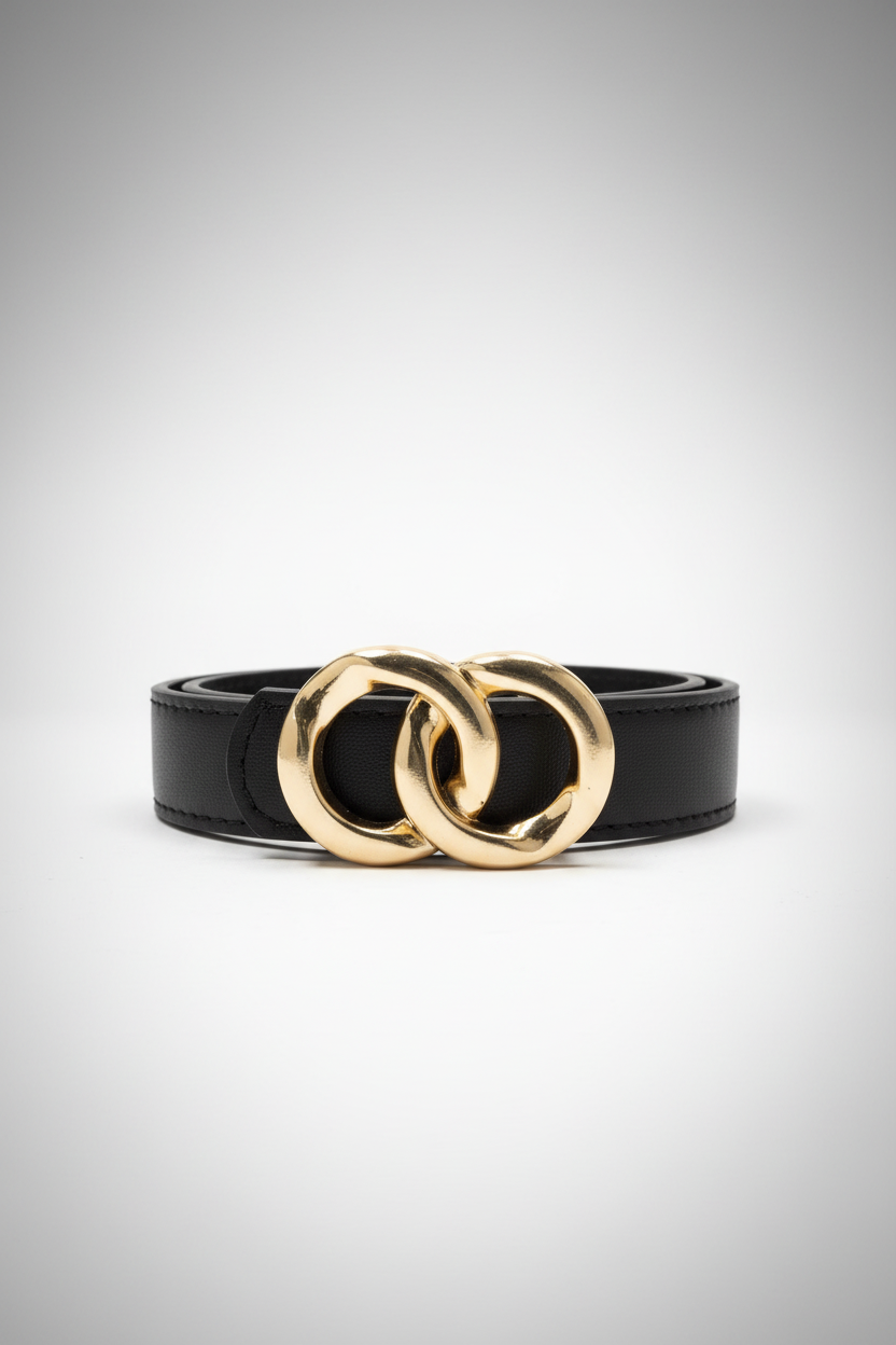 חגורה קאמל עם אבזם זהב - רקע בהיר