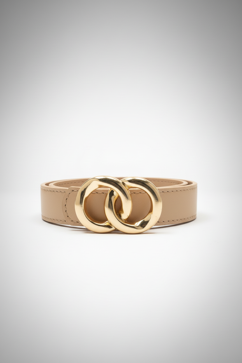 חגורה בז' עם אבזם זהב