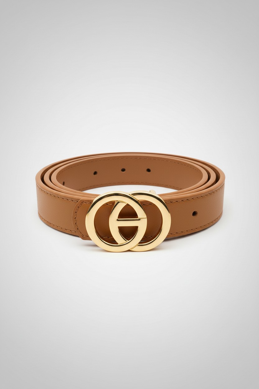 חגורה קאמל עם אבזם זהב