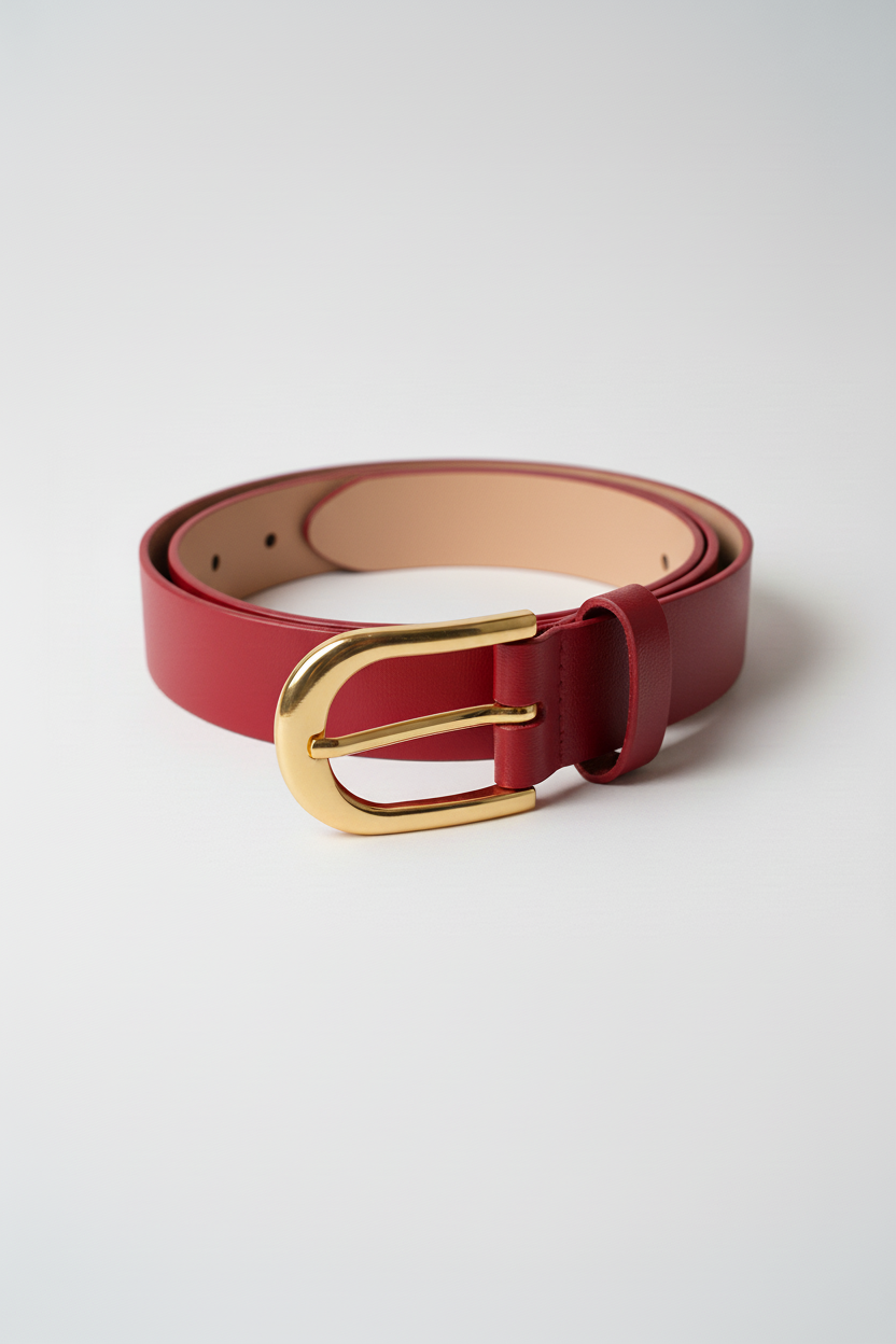 חגורה בורדו עם בטנה בז'