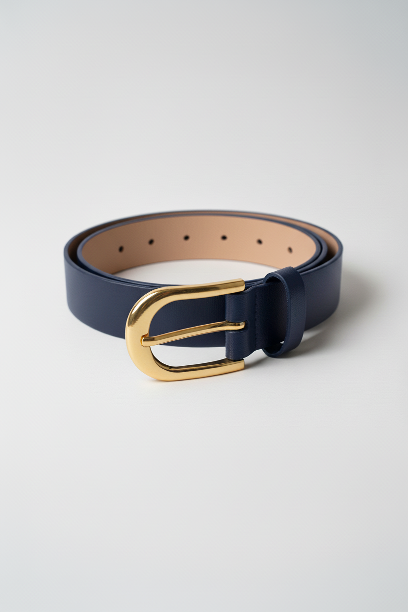 חגורה כחולה עם בטנה בז'