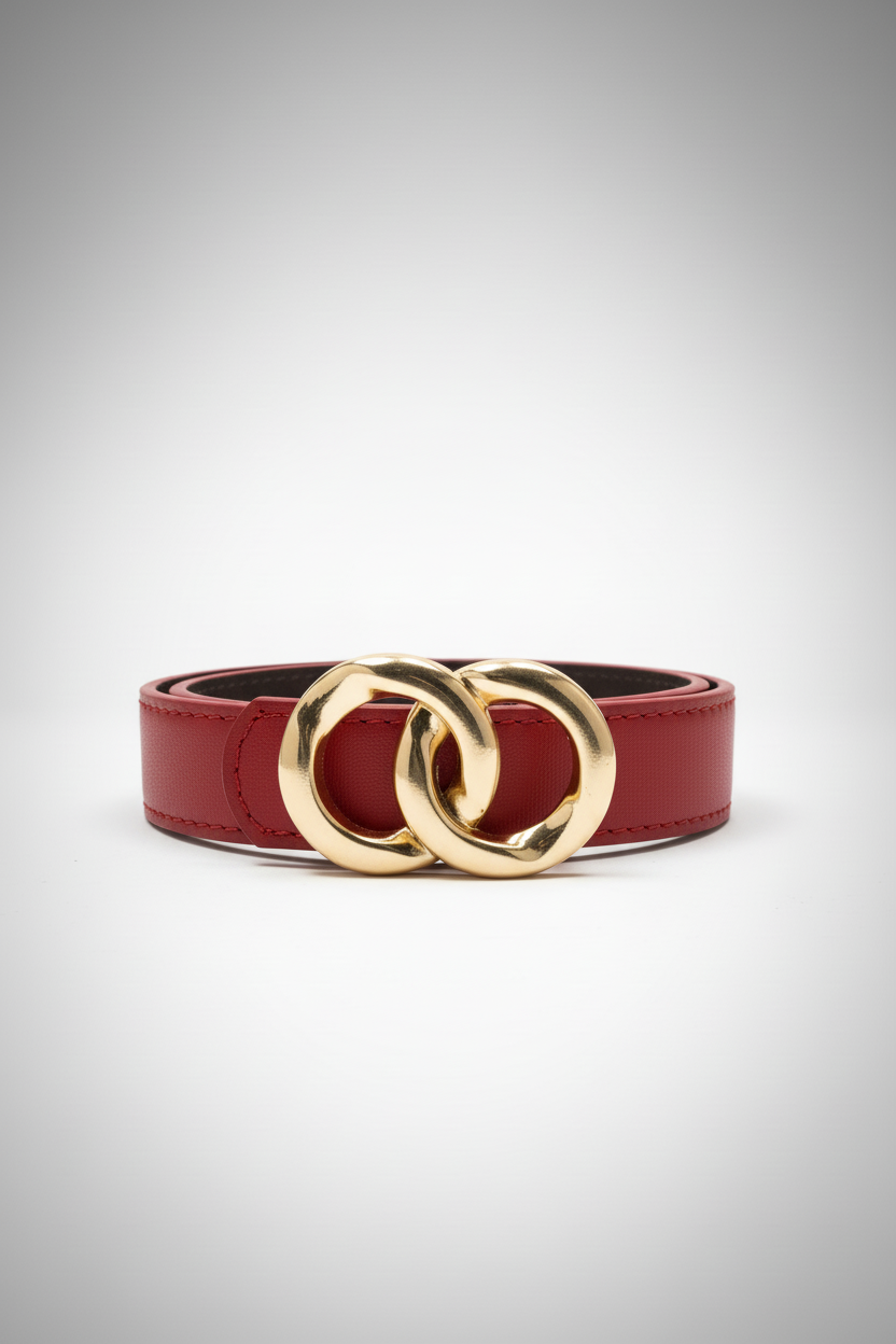 חגורה אדומה עם אבזם זהב