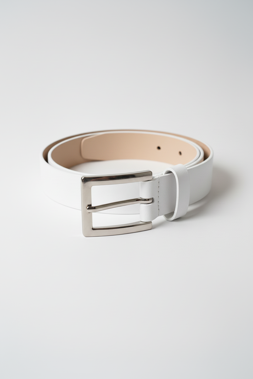 חגורה לבנה עם בטנה בז'