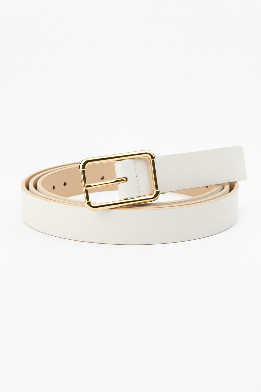 חגורה לבנה עם בטנה בז'