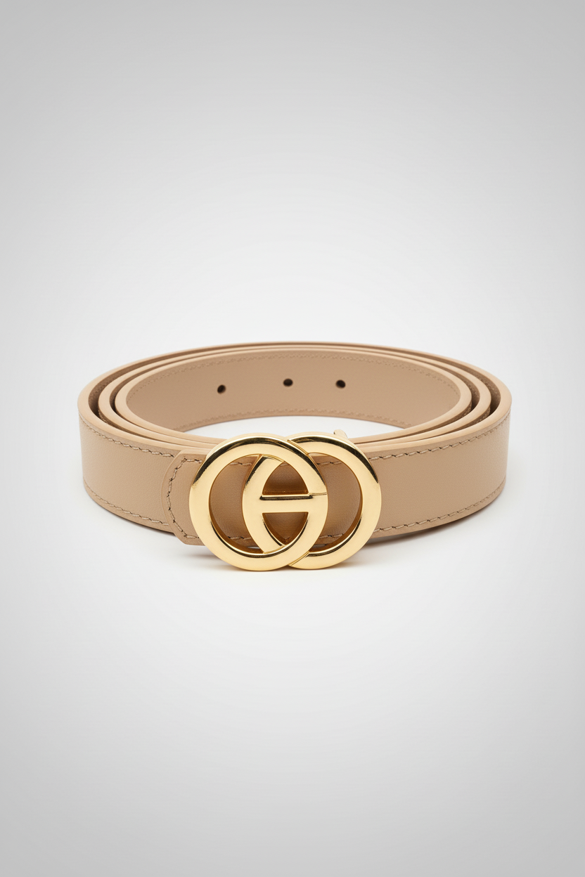 חגורה בז' עם אבזם זהב