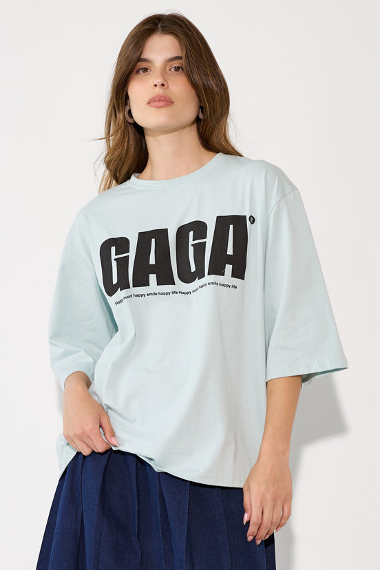 GAGA חולצת טי-שרט כיתוב
