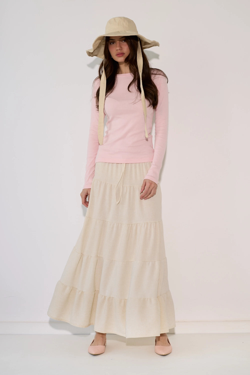 Linen Look Tiered Skirt