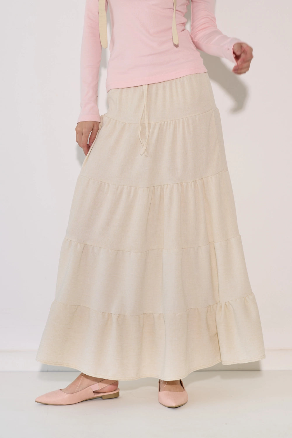 Linen Look Tiered Skirt