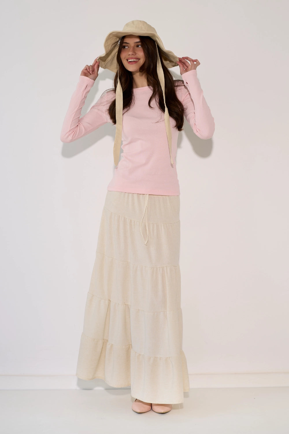 Linen Look Tiered Skirt