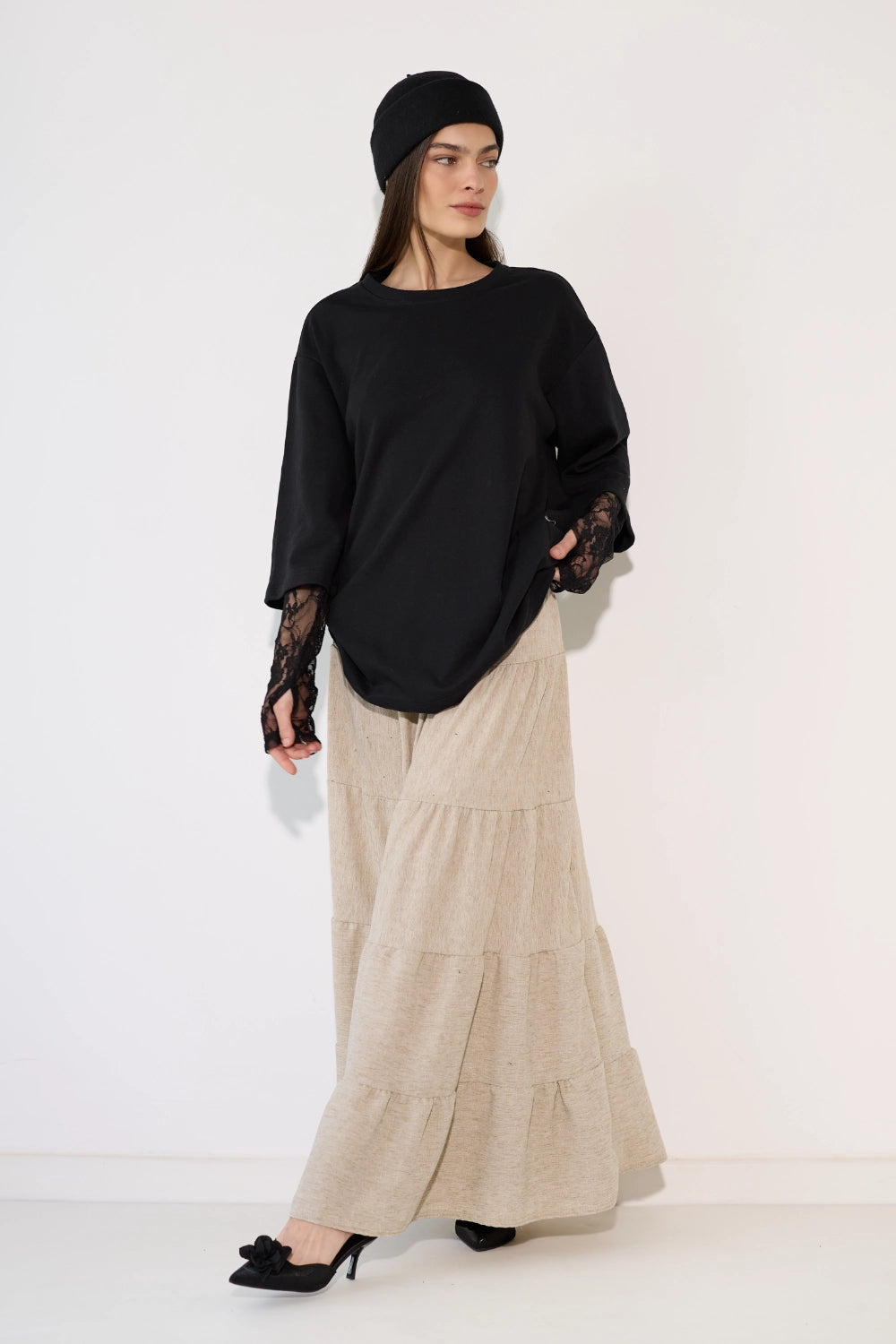 Linen Look Tiered Skirt