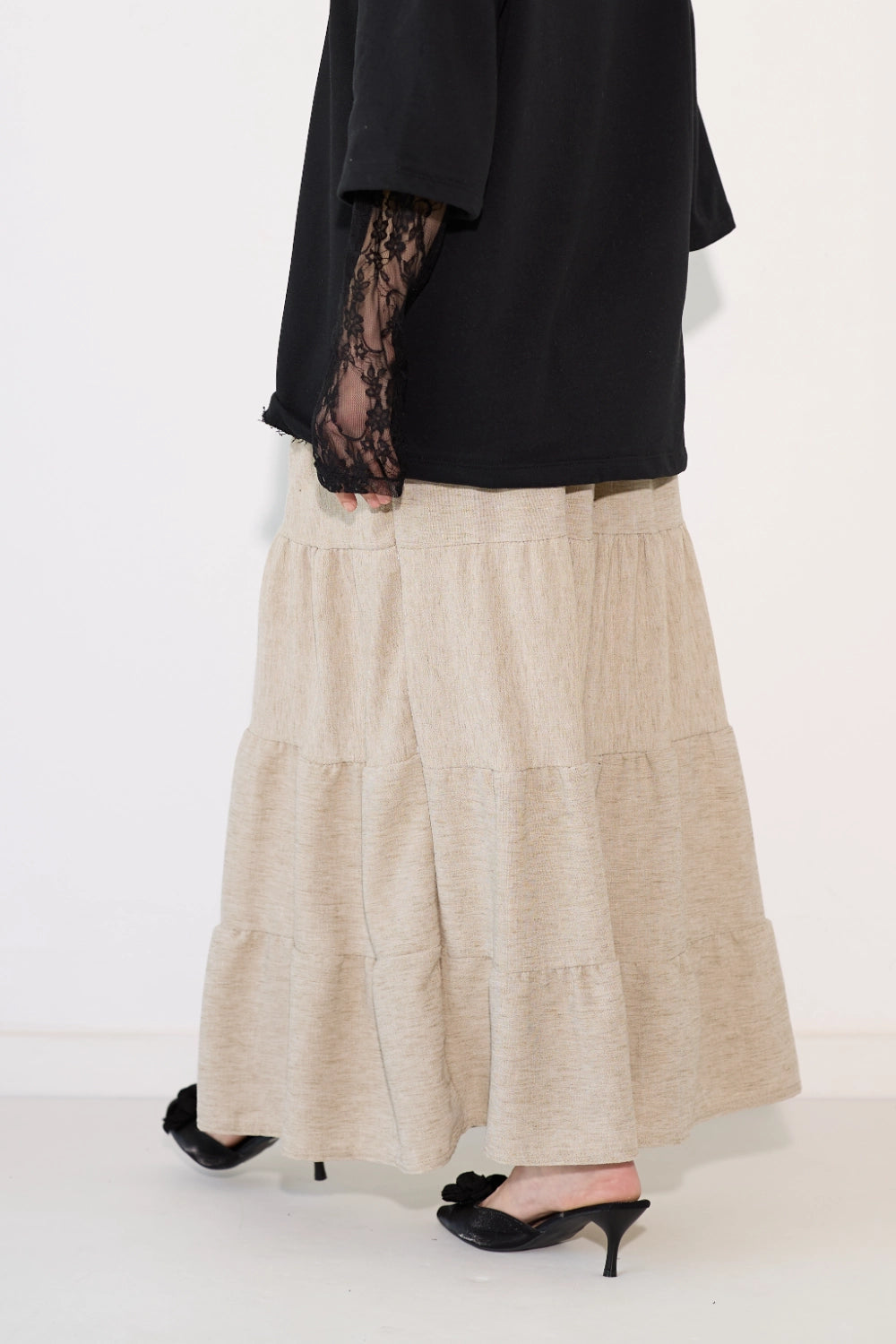 Linen Look Tiered Skirt