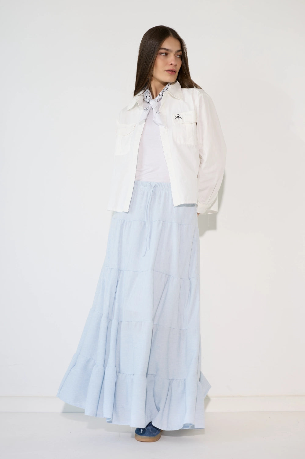 Linen Look Tiered Skirt